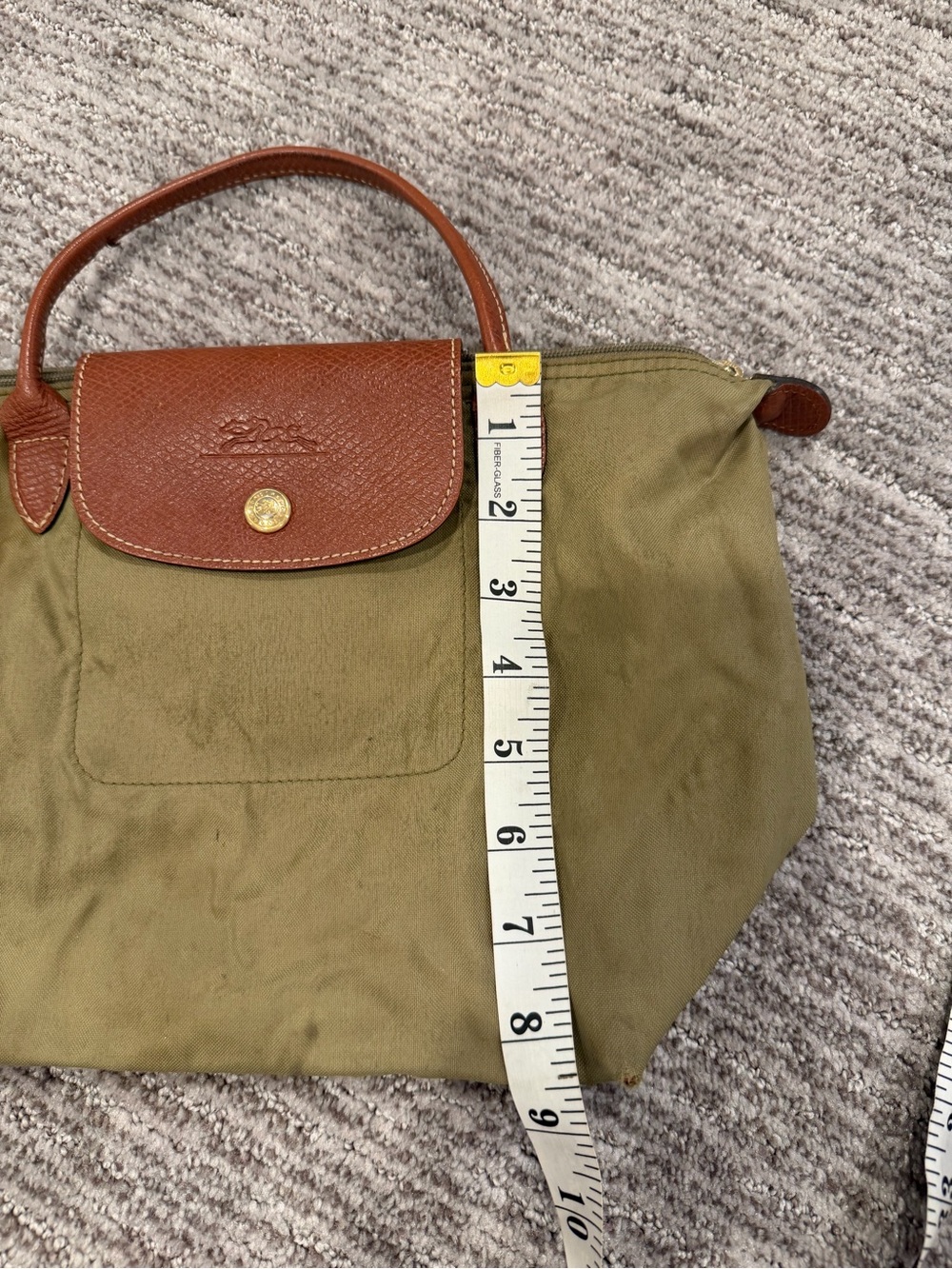 Longchamp Le Pliage Small Top Handle Tote Bag Khaki Green Made in France 13”x8.5 - Picture 11 of 11